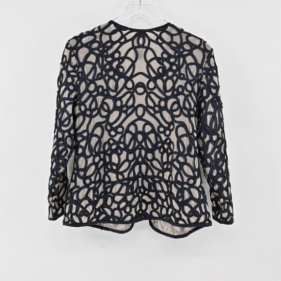 CHICOS Jacket Womens Size 8 Black Swirl Ribbon Sheer Mesh Travelers Collection - Picture 5 of 14